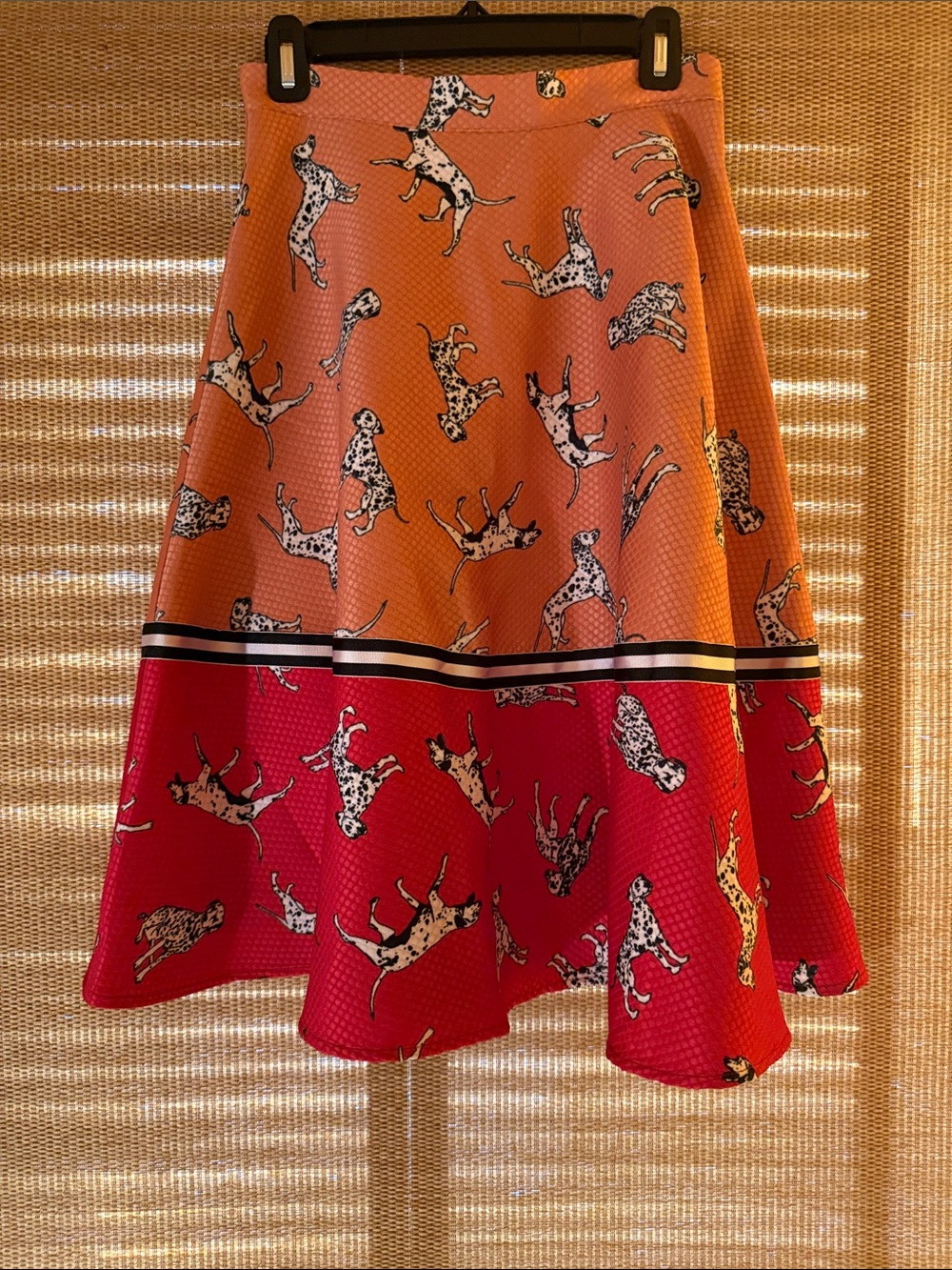 Anthropology Hutch Orange and Red Dalmatian Print Circle Skirt